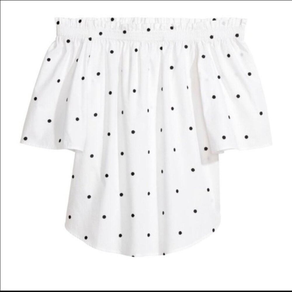 H&M Blouse top Off Shoulder Embroidered Polka Dot Sz 6